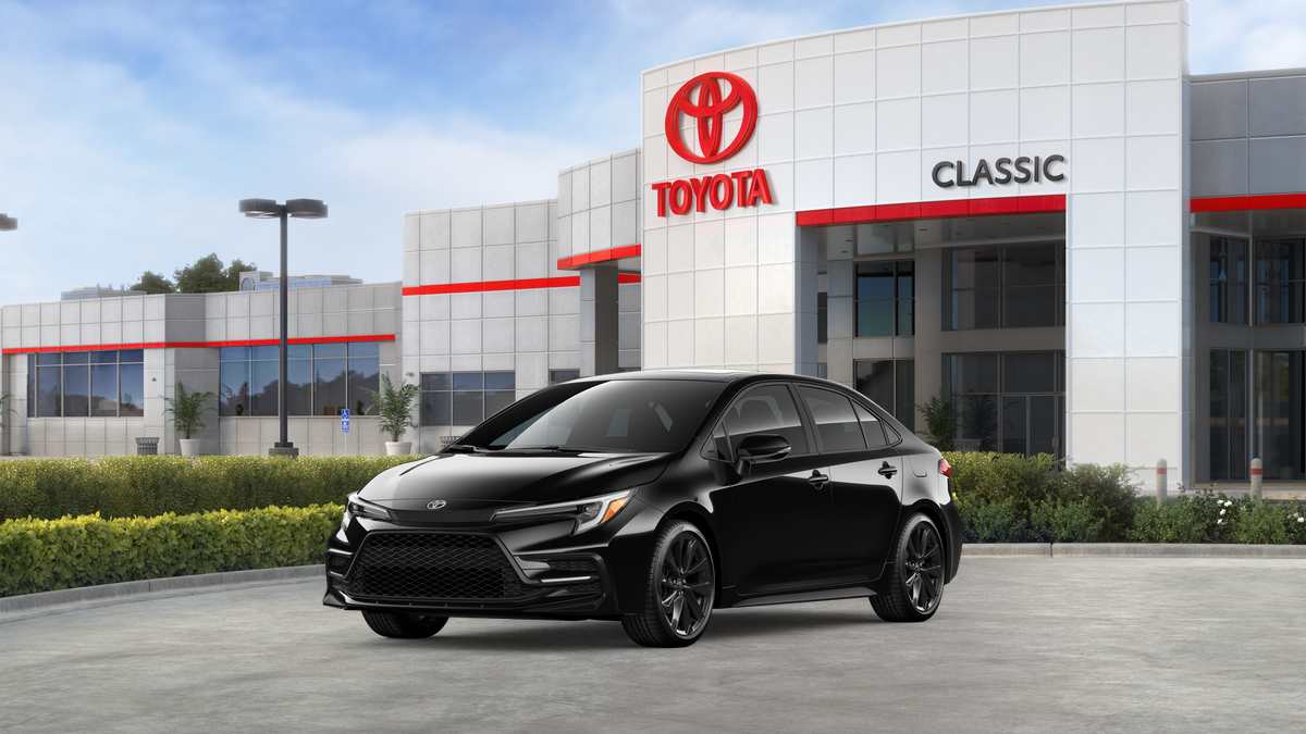 2026 Toyota Corolla XSE in Midnight Black Metallic — front three-quarter view