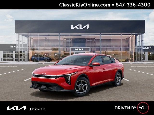 2026 Kia K4 LXS in Currant Red — front three-quarter view