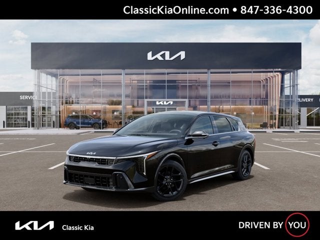 2026 Kia K4 Hatchback GT-Line Turbo in Aurora Black Pearl — front three-quarter view