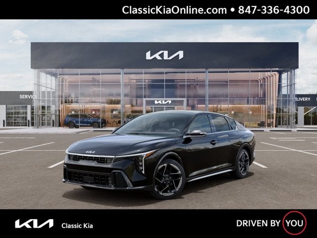 2026 Kia K4 GT-Line in Aurora Black Pearl — front three-quarter view