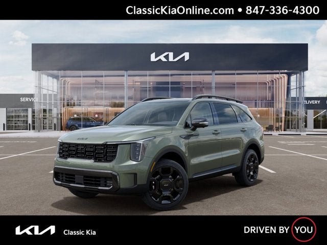 2026 Kia Sorento X-Line SX in Jungle Green — front three-quarter view