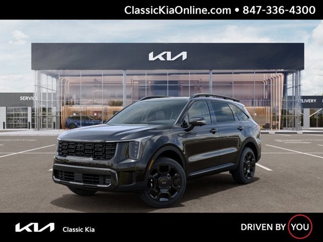 2026 Kia Sorento X-Line SX Prestige in Ebony Black — front three-quarter view