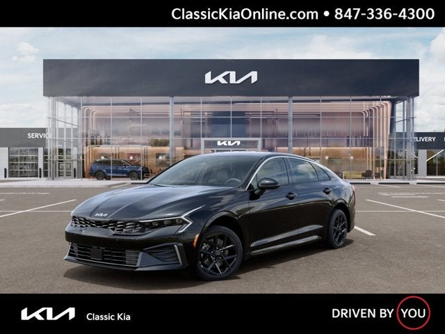 2026 Kia K5 LXS in Aurora Black Pearl — front three-quarter view