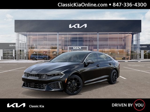 2026 Kia K5 GT-Line in Aurora Black Pearl — front three-quarter view