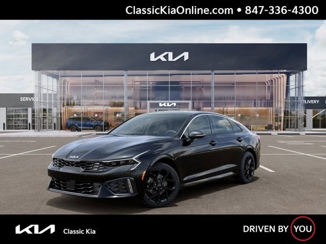 2026 Kia K5 GT-Line in Aurora Black Pearl — front three-quarter view