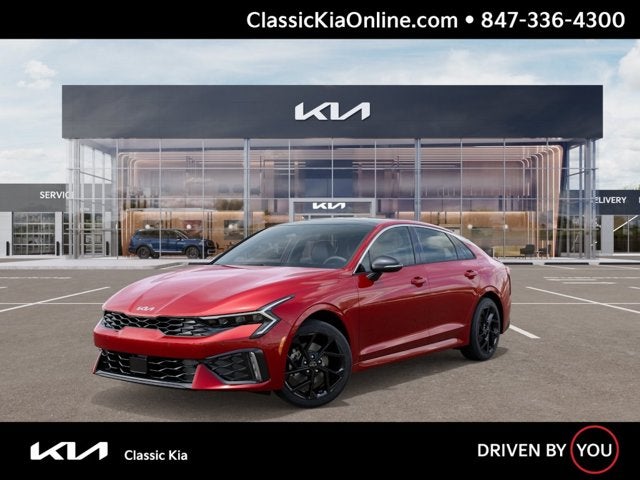 2026 Kia K5 GT-Line in Runway Red — front three-quarter view