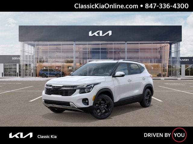 2026 Kia Seltos EX in Snow White Pearl — front three-quarter view