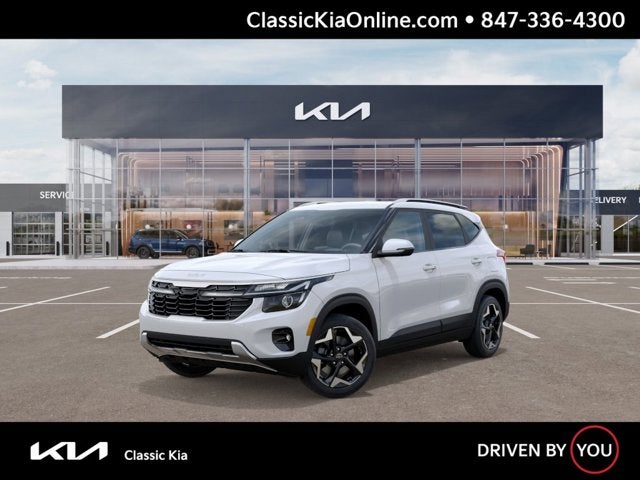 2026 Kia Seltos S in Snow White Pearl — front three-quarter view
