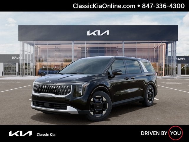 2026 Kia Carnival EX in Aurora Black Pearl — front three-quarter view