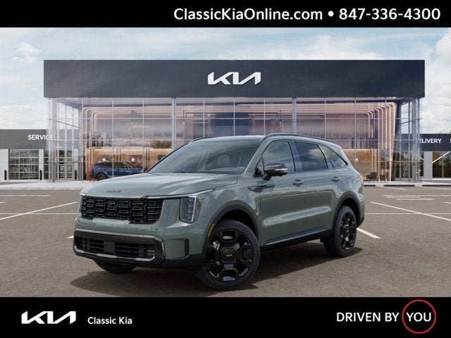 2026 Kia Sorento Hybrid X-Line SX Prestige in Cityscape Green — front three-quarter view